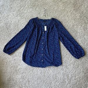 Talbots Nautical Theme Women's Long Sleeve Ladies Blouse - Size Petite L NWT